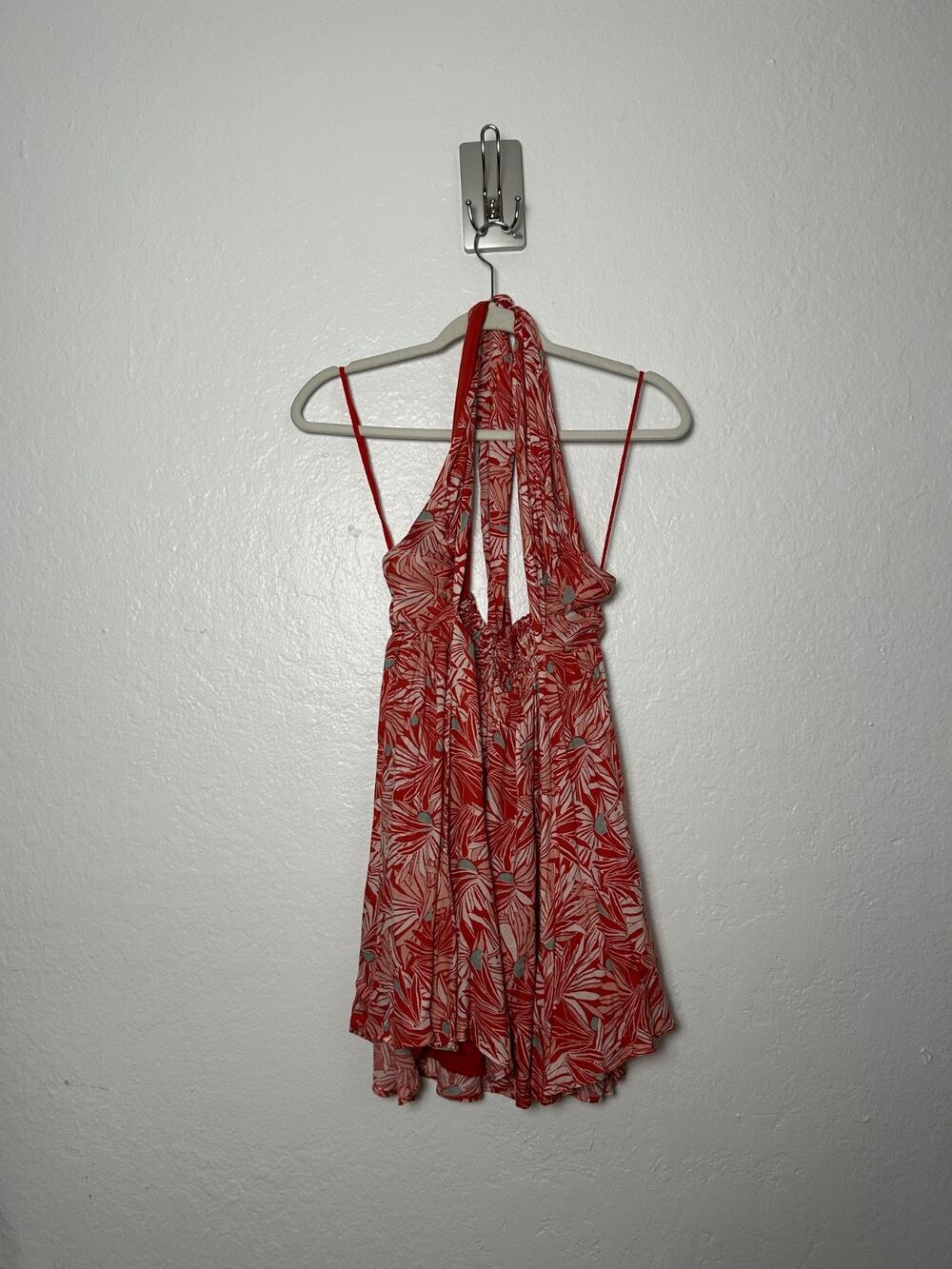 Free People Size S Orange Flower Floral Libby Convertible Halter Mini Dress